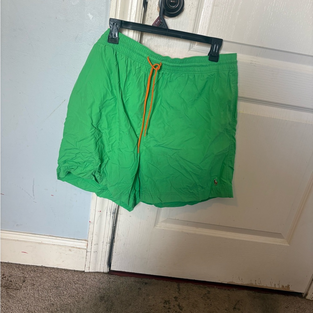 Polo Ralph Lauren Bright Green Swim Shorts with Orange Accent